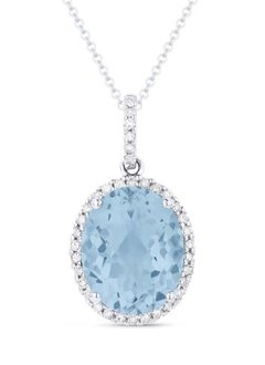 N1027 Blue Topaz & Diamond Halo Necklace