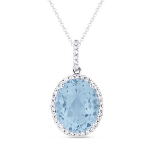 Madison L N1027 Blue Topaz & Diamond Halo Necklace