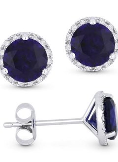 E1023 Lab Created Sapphire & Diamond Halo Earrings