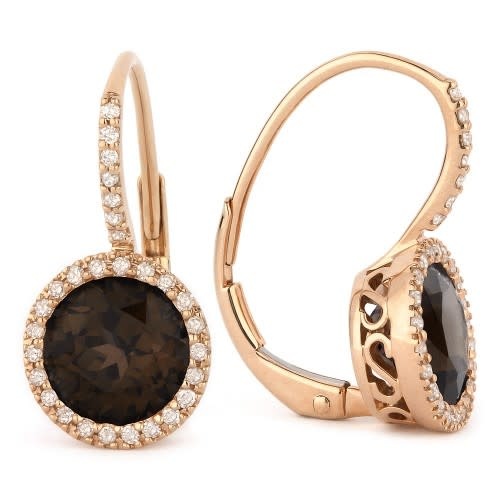 E1059 Smokey Topaz Diamond Halo Earrings