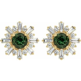 Green Tourmaline & Diamond Starburst Earrings