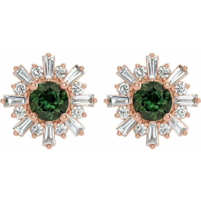 Stuller Green Tourmaline & Diamond Starburst Earrings