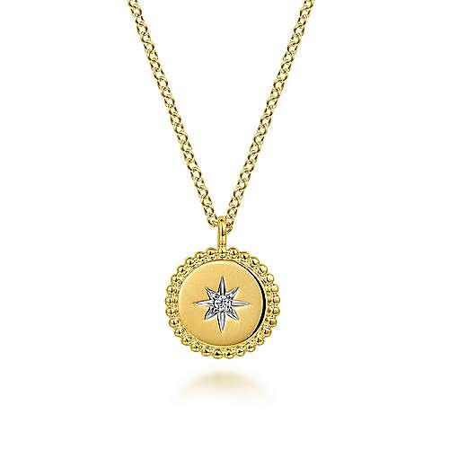 Gabriel & Co NK6869 Gold Necklace with Diamond Starburst Center