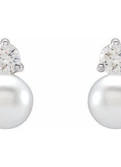 7mm Pearls &  1/2 Carat Total Lab Grown Diamond Stud Earrings