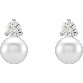 7mm Pearls &  1/2 Carat Total Lab Grown Diamond Stud Earrings