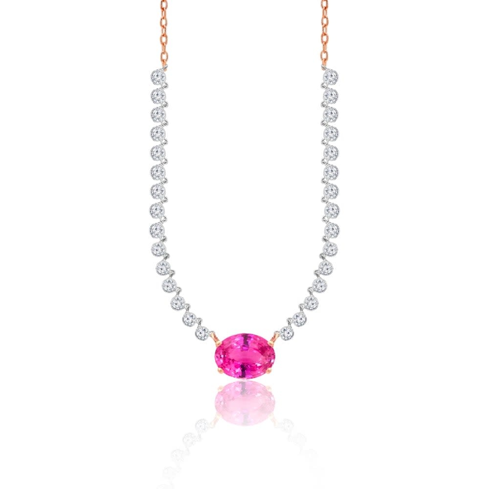 Pink Sapphire & Diamond Necklace Round 58.42 ctw.