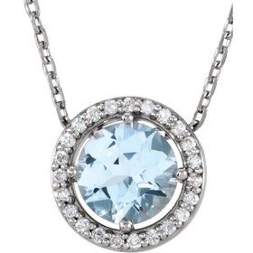 Aquamarine & Diamond Halo Necklace