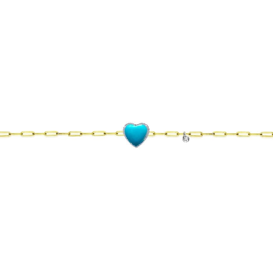 14kt Yellow Gold Paperclip Bracelet with Heart Charm