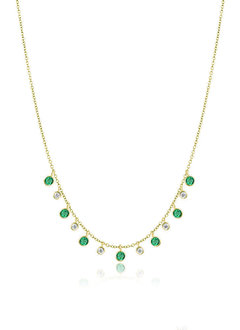 Yellow Gold Emerald and Diamond Layering Necklace