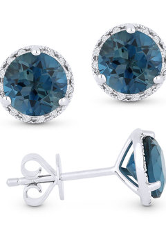 E1023 London Blue Topaz & Diamond Halo Earrings