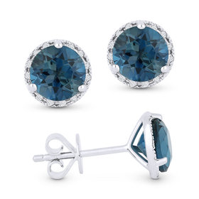 E1023 London Blue Topaz & Diamond Halo Earrings