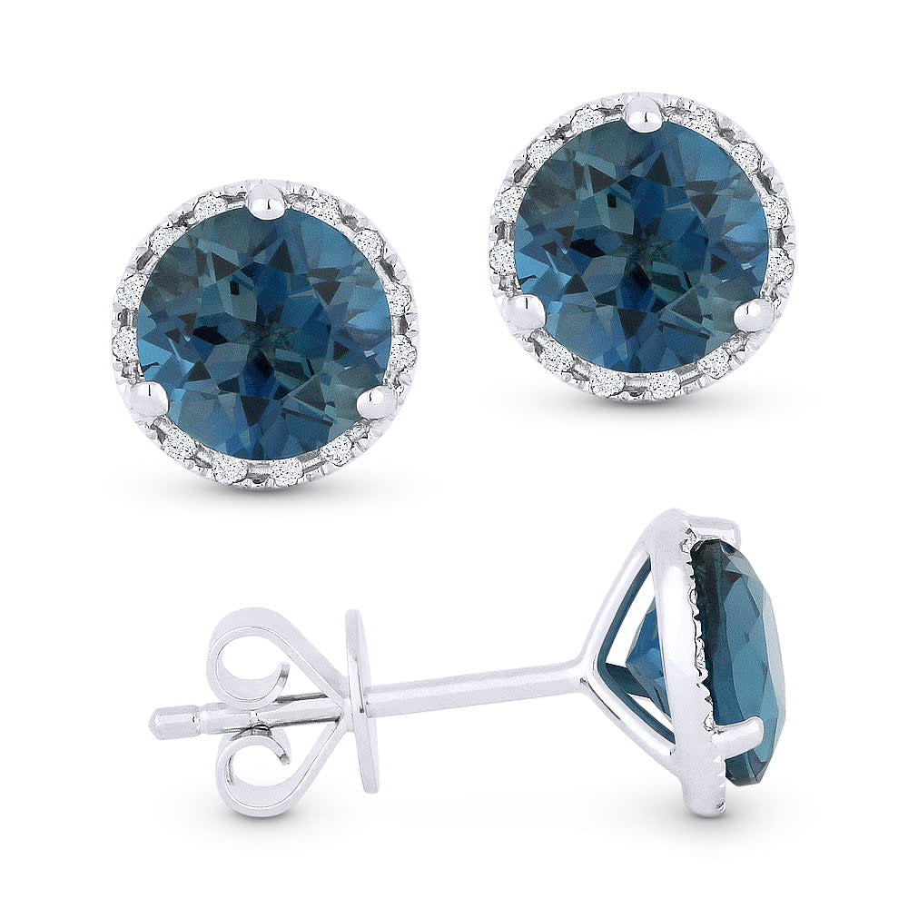 Madison L E1023 London Blue Topaz & Diamond Halo Earrings