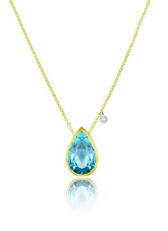 14kt Yellow Gold Blue Topaz Pear Necklace