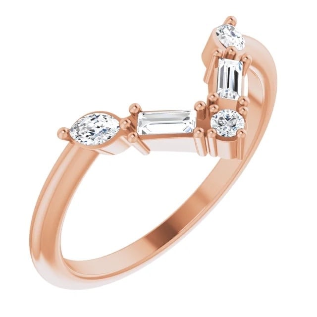 1/4 Carat Baguette, Marquise & Round Band V Bar Band