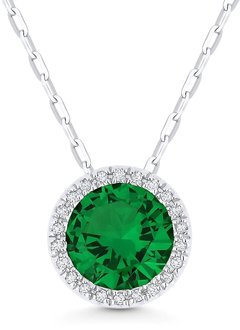 N1041 Lab Grown Emerald & Diamond Halo Necklace