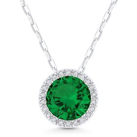 N1041 Lab Grown Emerald & Diamond Halo Necklace