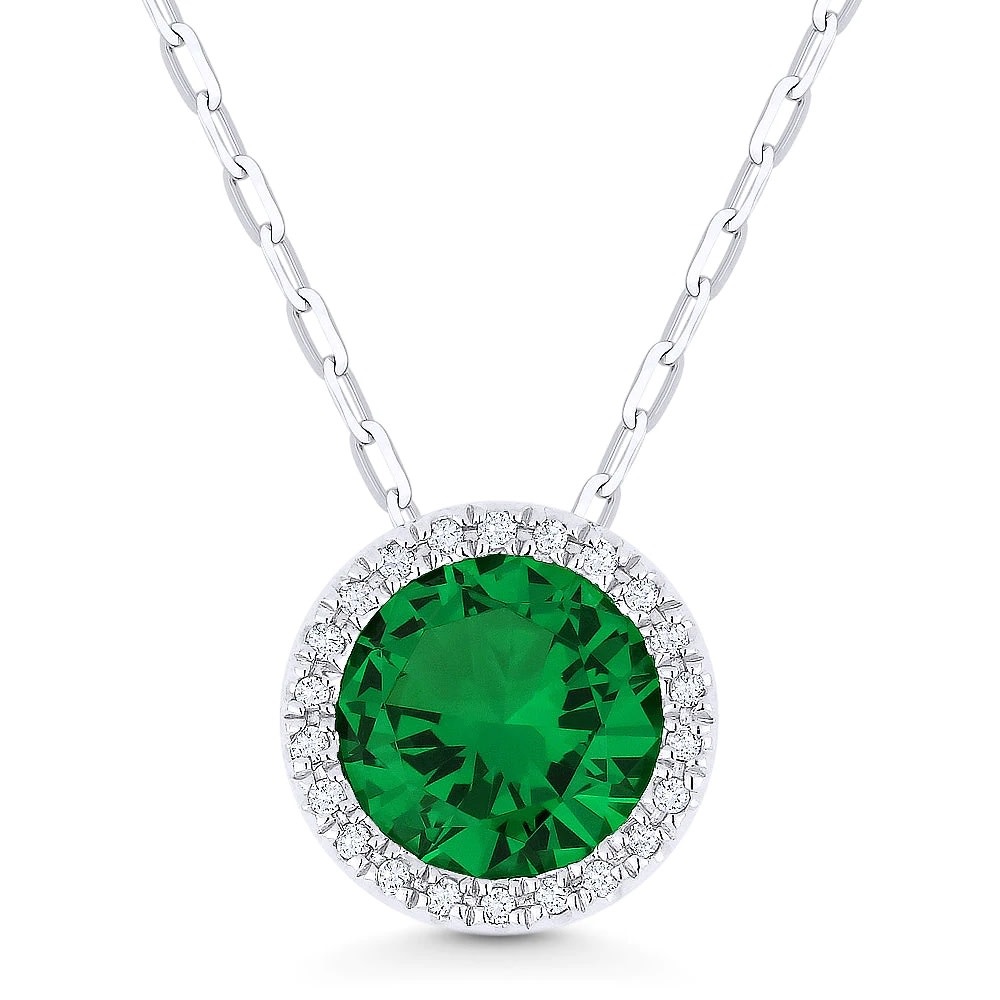 N1041 Lab Grown Emerald & Diamond Halo Necklace