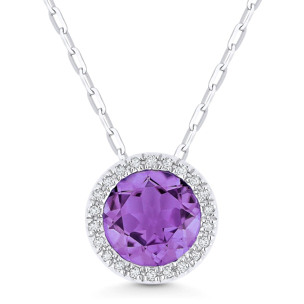 Madison L N1041 Amethyst & Diamond Halo Necklace
