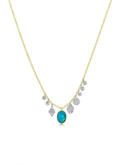 14kt yellow gold opal necklace with diamond bezels and charms