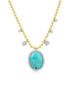 Ball Chain Turquoise and Diamond Necklace