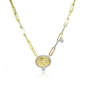 Chunky Chain Coin and Diamond Necklace