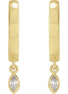 14kt Yellow Gold Hoop Earrings with Marquise Diamond Drops