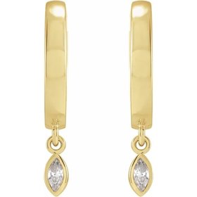 14kt Yellow Gold Hoop Earrings with Marquise Diamond Drops