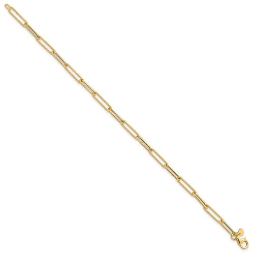 Q Gold 14kt Polished and Textured Paperclip Link Bracelet