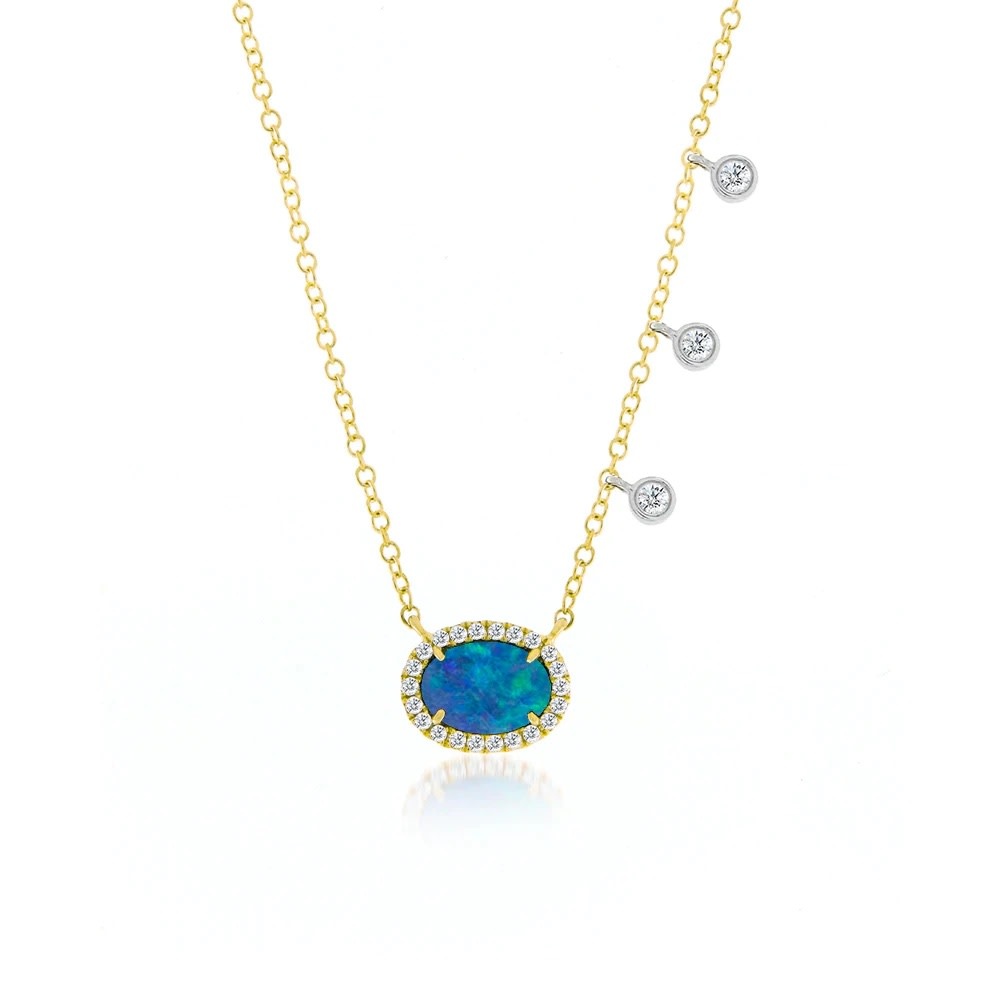 Meira T 1n6404 Opal & Diamond Bezel Necklace