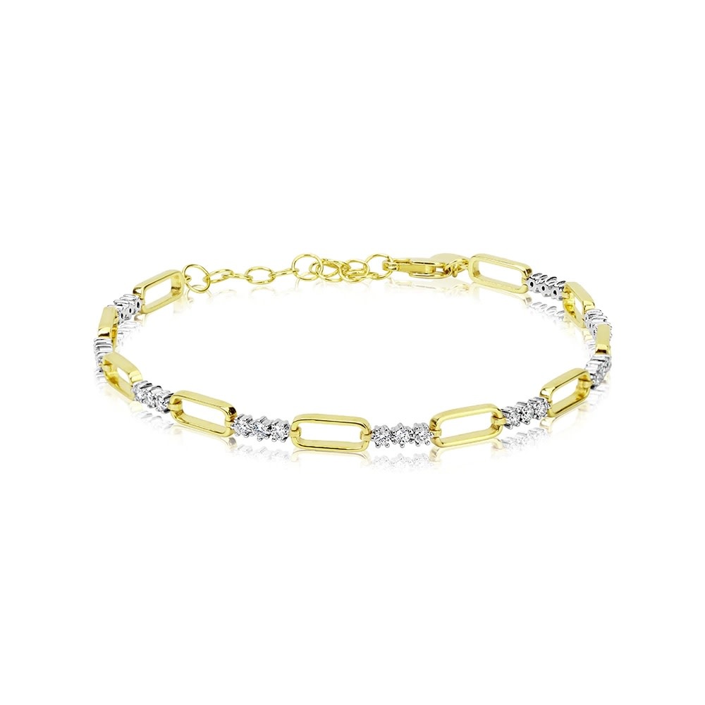 Paper Clip Style Alternating Diamond Link Bracelet