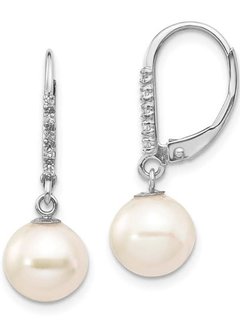 8/9mm Fresh Water Pearl & Diamond Leverback Earrings