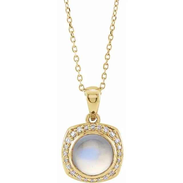 Rainbow Moonstone & Diamond Halo Necklace