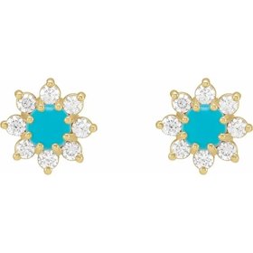 Turquoise & Diamond Flower Earrings