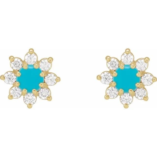 Turquoise & Diamond Flower Earrings