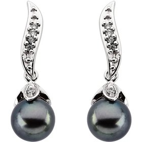 Black Akoya Pearl & Diamond Dangle Earrings