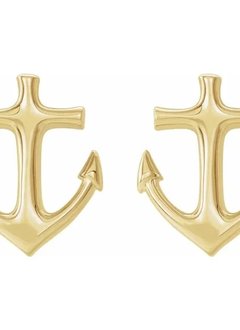 14K Gold Anchor Stud Earrings