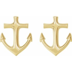 14K Gold Anchor Stud Earrings