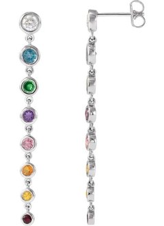 Rainbow Gemstone & Diamond Drop Earrings