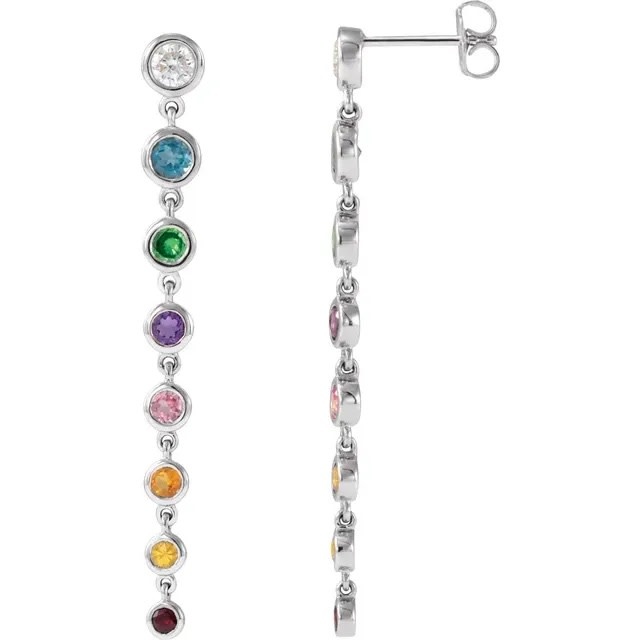 Rainbow Gemstone & Diamond Drop Earrings