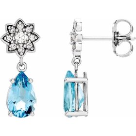 Pear Shape Aquamarine & Diamond Cluster Earrings