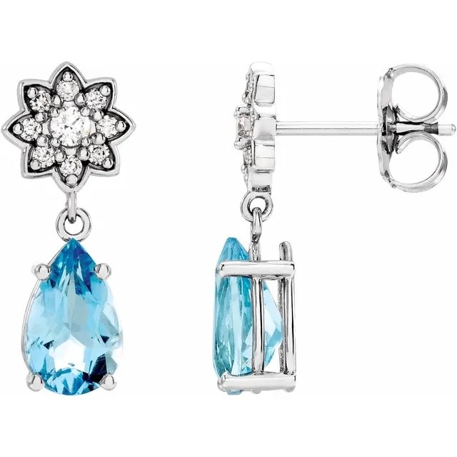 Stuller Pear Shape Aquamarine & Diamond Cluster Earrings
