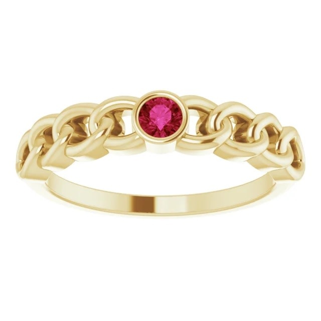14kt Gold Ruby Curb Chain Ring