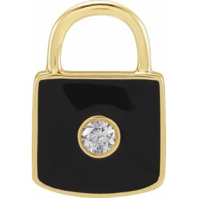 Diamond & Black Enamel Lock Charm Pendant