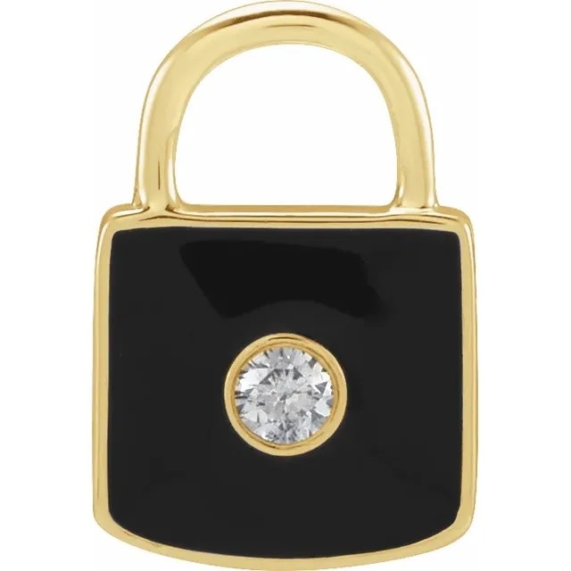 Stuller Diamond & Black Enamel Lock Charm Pendant