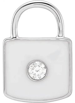 Diamond & White Enamel Lock Charm Pendant