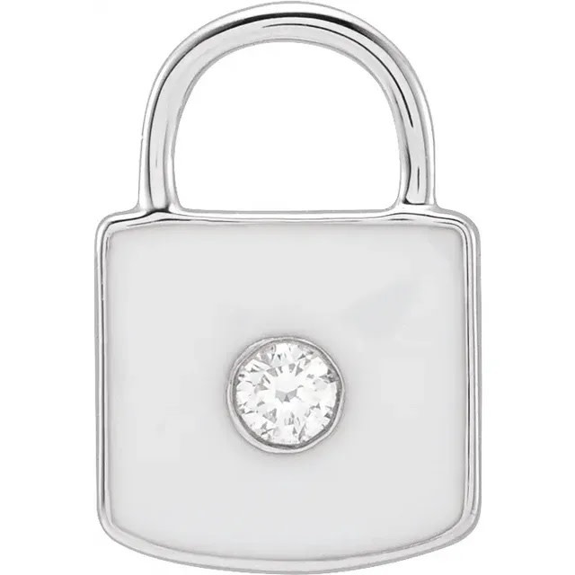 Diamond & White Enamel Lock Charm Pendant