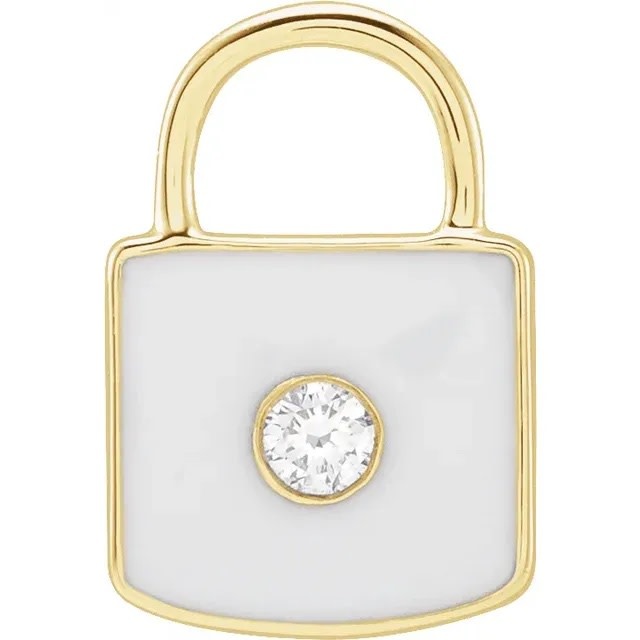 Stuller Diamond & White Enamel Lock Charm Pendant