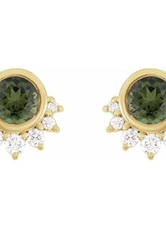 Green Tourmaline & Diamond Stud Earrings