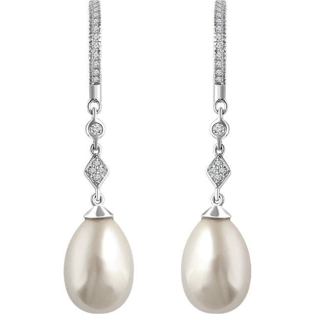 Pearl and Diamond Drop Earrings