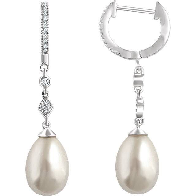 Stuller 652973 pearl and diamond drop earrings